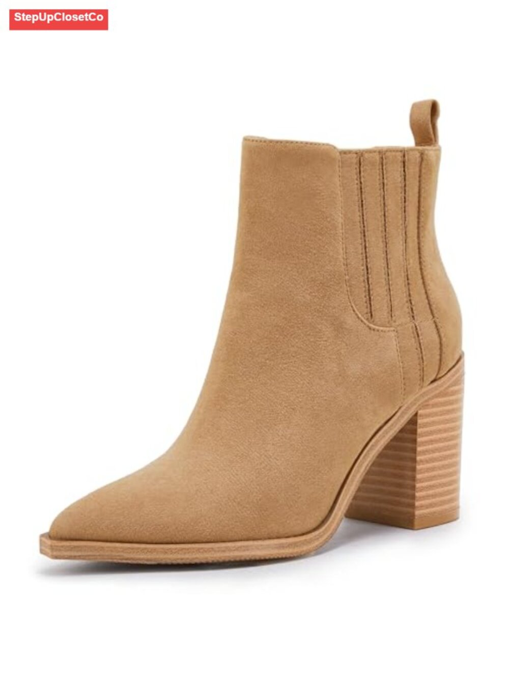 Womens Ankle Boots Slip On Pointed Toe Chunky Block Mid Heel Faux Leather